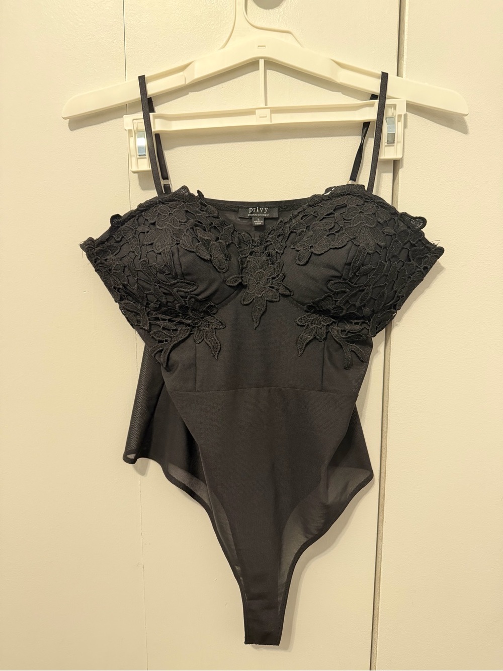 Privy Black Lace Appliqué Bodysuit - Size L  - Like New